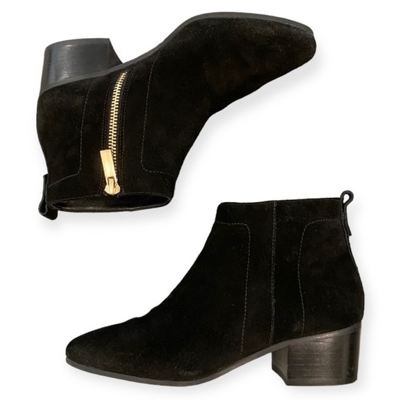 Talbots Suede Booties Ankle Boots Block Chunky Heels Zip Goldtone Hardware Sz 5 - Picture 1 of 16